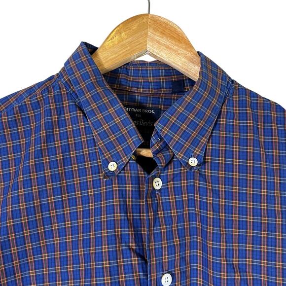 Vintage Gitman Bros Plaid Button Down Shirt Mens XL Blue 100% Cotton Retro - Picture 2 of 7
